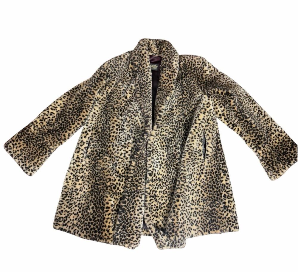 Vtg 80's Monterey Fashions Women's M Leopard Faux Fur Swing Retro Cape Coat EUC